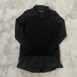 Adrianna Papell Solid V-Neck Twofer Sweater & Shirt Size S Office Preppy Classic